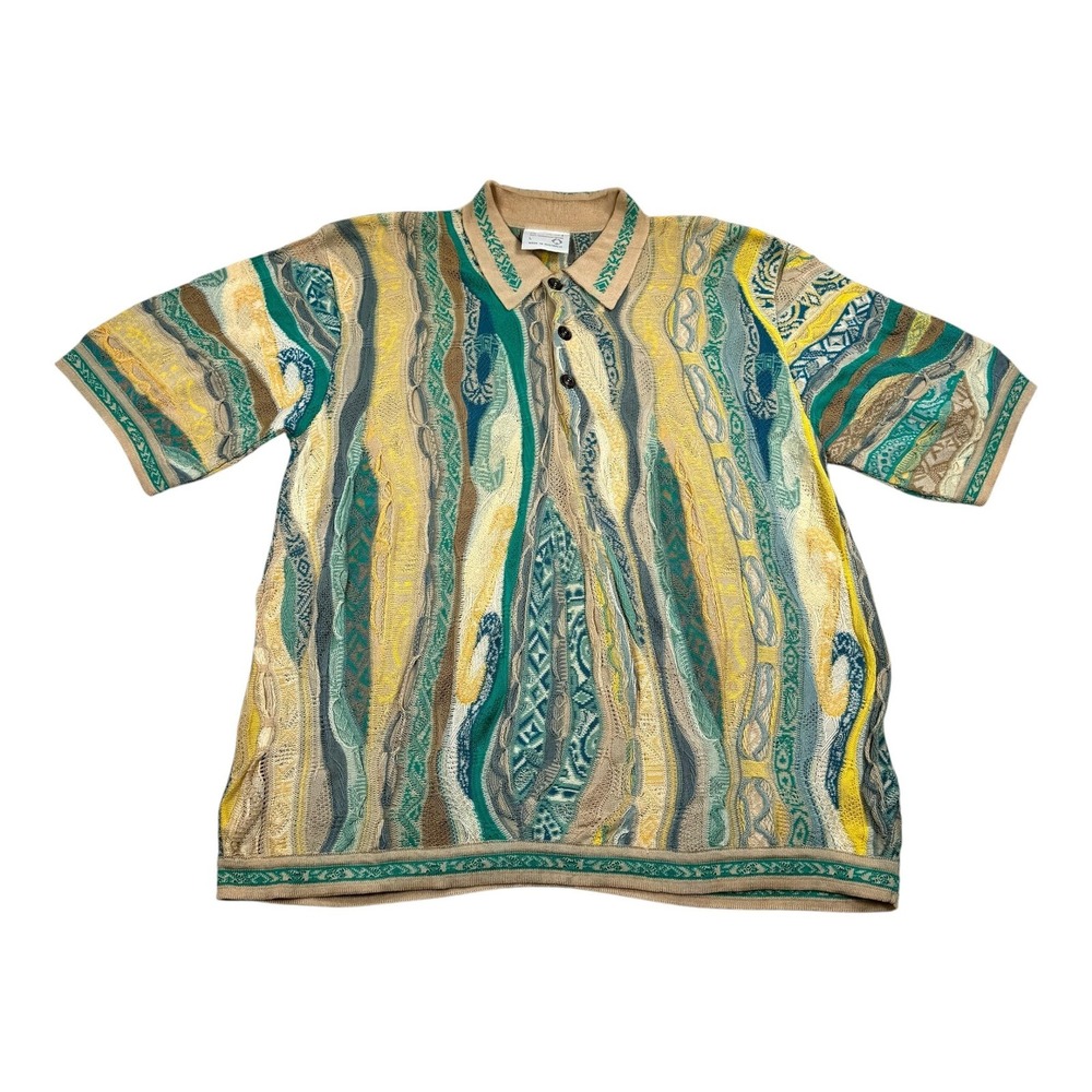 Coogi Polo Shirt Mens Large Multicolor 3D Knit Short Sleeve Australia Cotton
